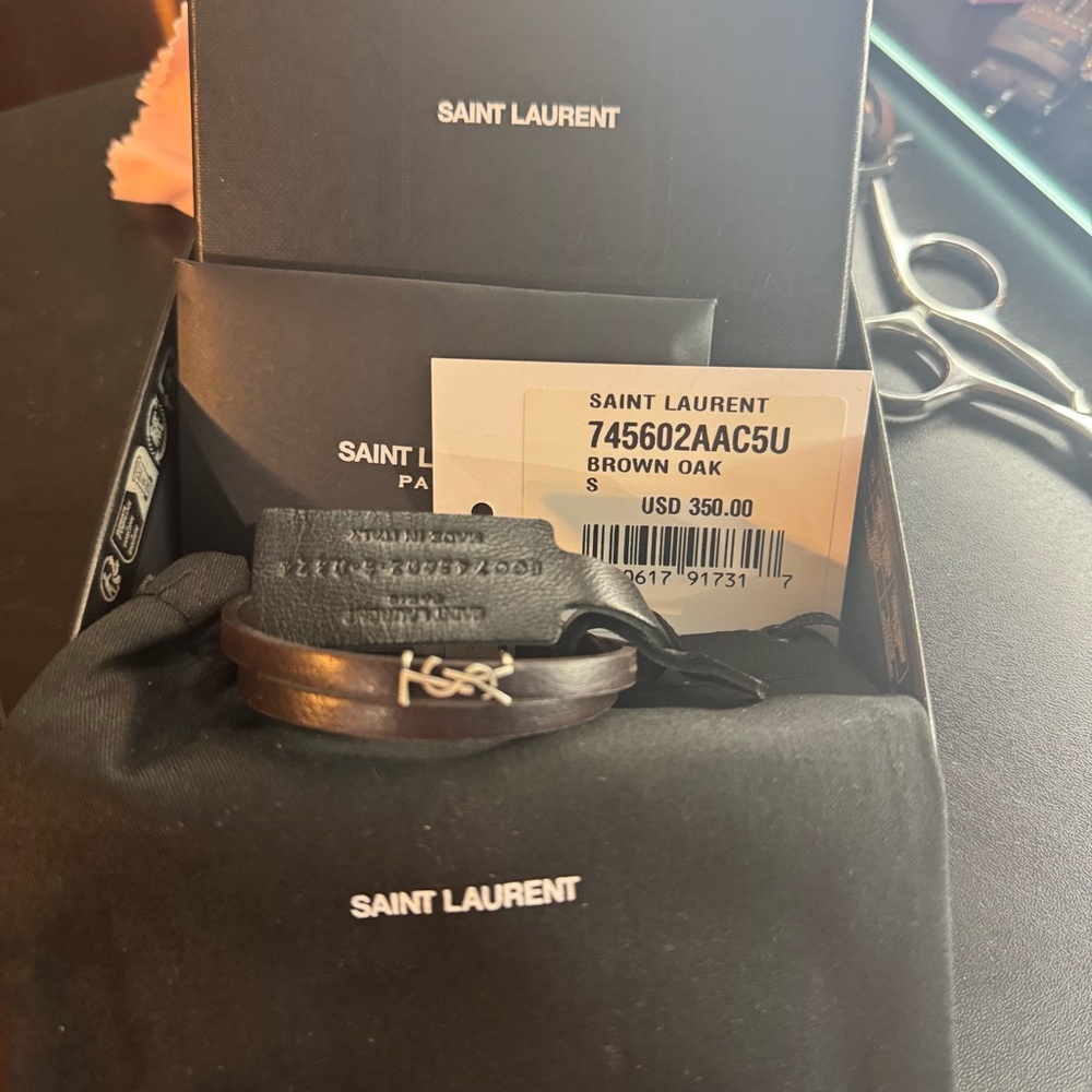 Saint Laurent Dark Brown Leather Bracelet